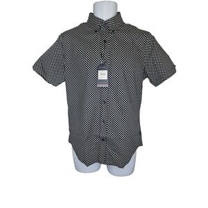 Ben Sherman Stretch Fit Shirt S Navy Geometric Short Sleeve‎ Button Down Cotton